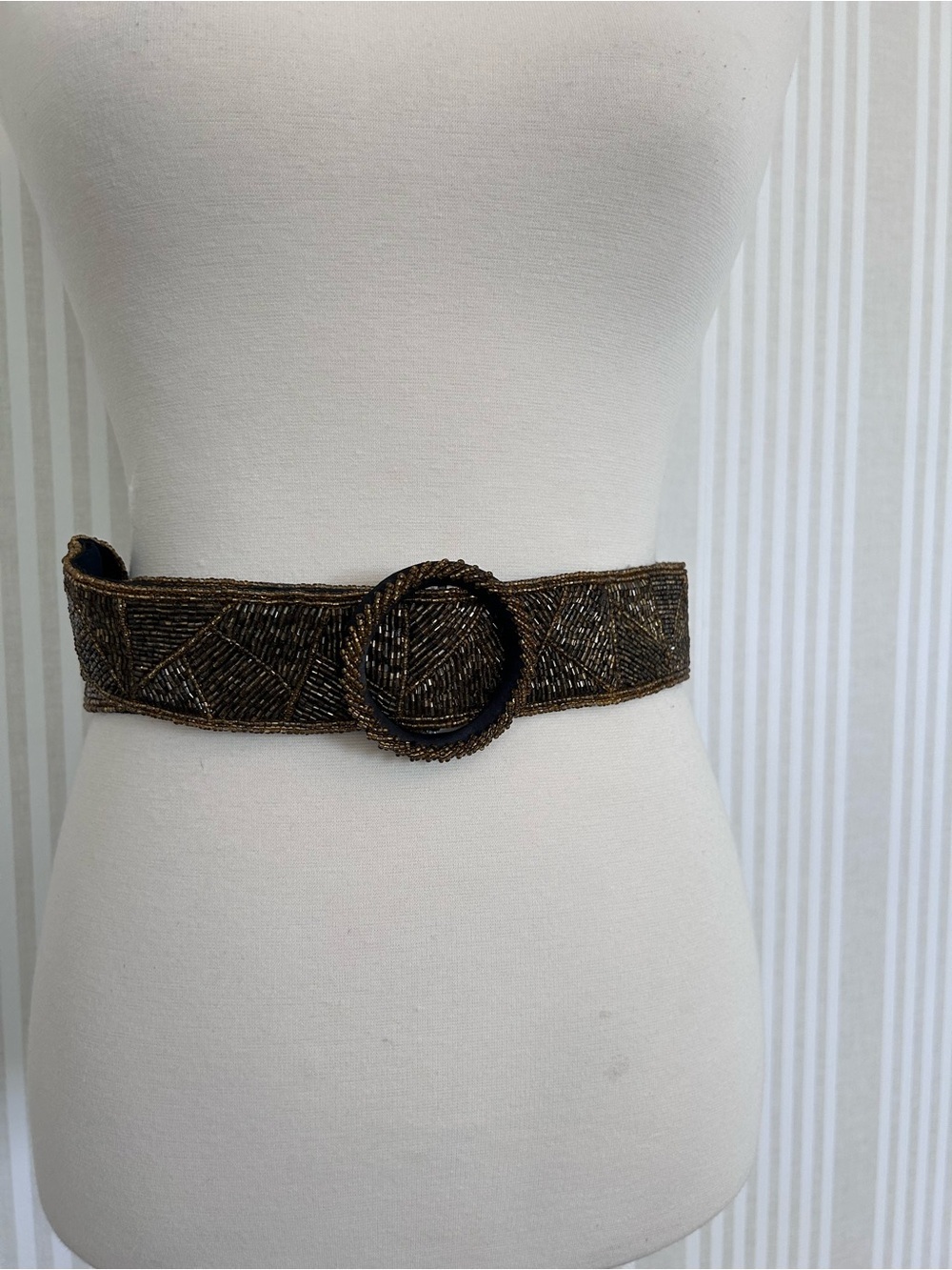 Vintage 80s Women’s Large Gold & Black Hand Beaded Silk Belt Adjustable